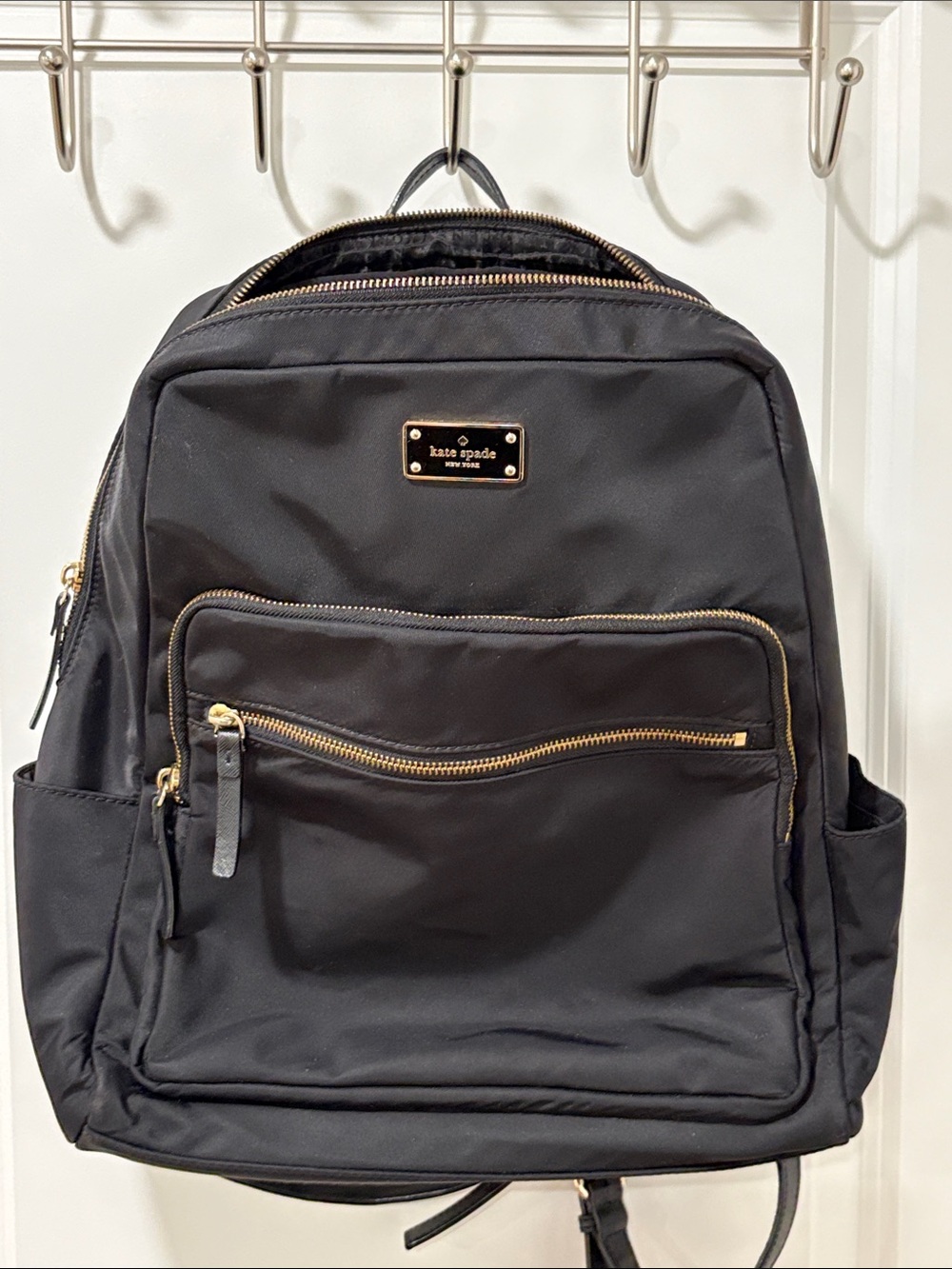 kate spade Black Nylon Backpack with Gold Hardware